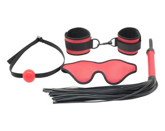 Bondage Blindfold,Bondage Ball gag, Bondage Hand Cuff, Bondage Flogger, BDSM, PU Bondage Kit,restraints (mature)