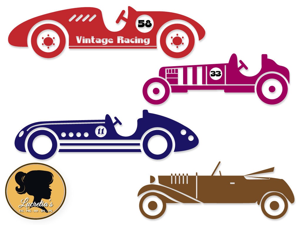 Download Vintage racing Cars Silhouettes SVG files for Silhouette