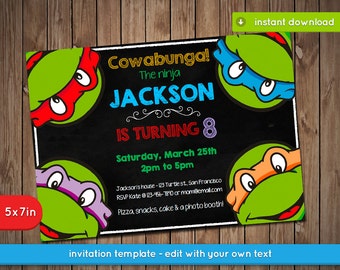 Teenage Mutant Ninja Turtles Invitation - TMNT Printable birthday party invite - PDF Instant Download