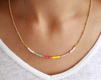 Tiny bead necklace thin bead necklace dainty necklace small bead necklace minimalist necklace layering necklace boho necklace gift for her