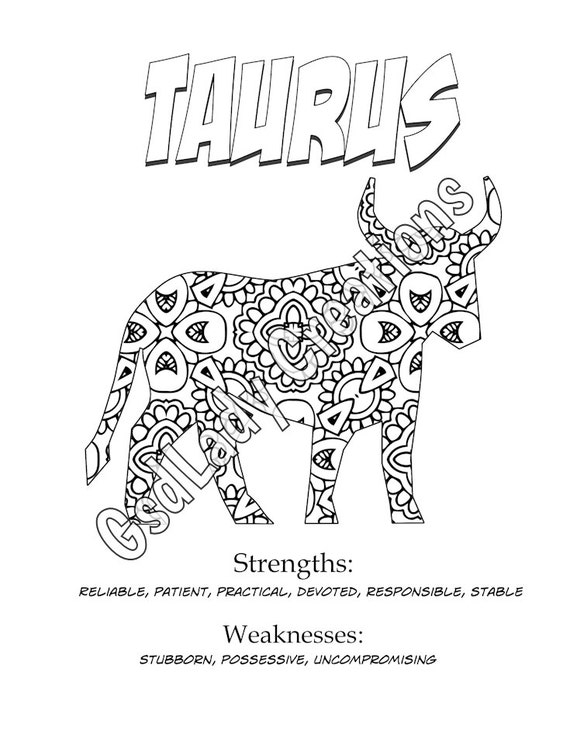 Download Zodiac Symbol Taurus Astrology Print Coloring Page Art