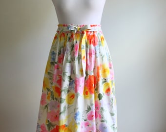 1980s Floral Midi Skirt // Vintage Midi Skirt
