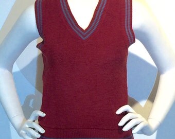 Vest Preppy V Neck Terry Cloth Burgundy Red Retro Tennis Unisex Womens Girls Boys Prep School Catholic Uniform Harry Potter Costume Cosplay