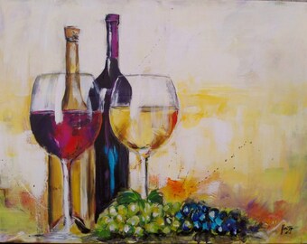 Items Similar To Original Fine Art Print Still Life Wine Figurative 