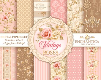 Digital Paper Floral, Floral Digital Papers, Shabby Chic Digital Paper, Pink Digital Paper, Digital Paper Vintage, Pink Roses Digital Paper