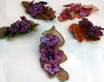 Machine embroidered flower clip. Bridal hair clip, Boho hair clip, Bridesmaids hair clip, Wedding hair clip