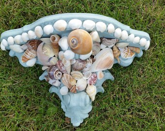 Classic Blue French Scroll Shell-Encrusted Accent Shelf 15"