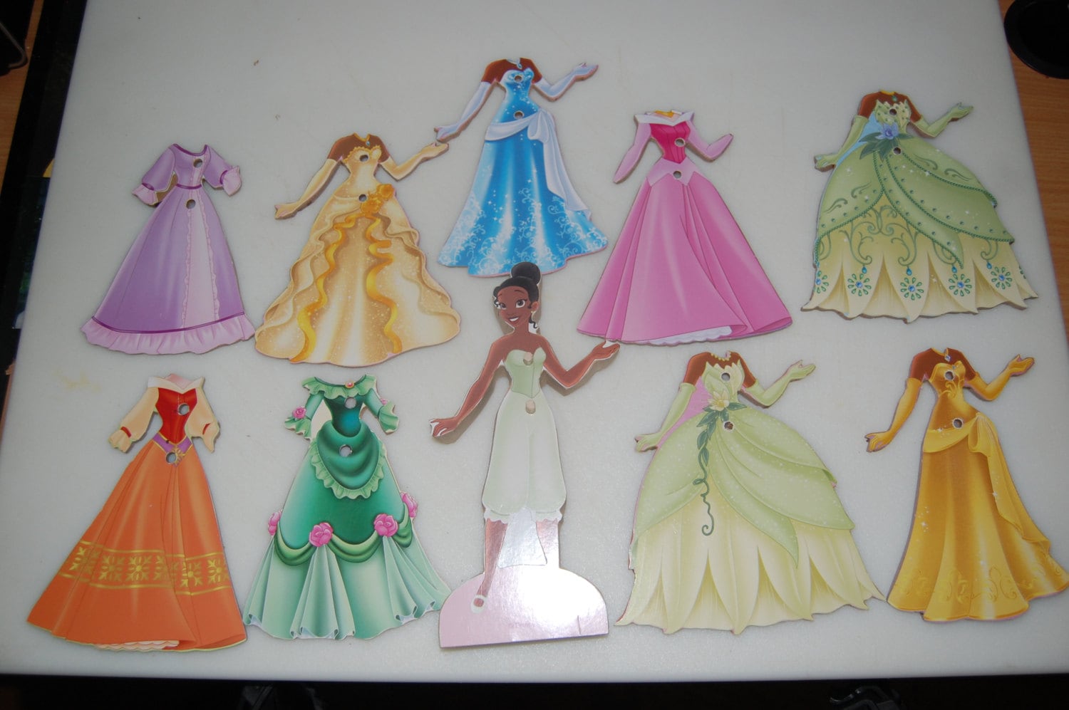 Tiana Wooden Paper Doll on Wood with glorious Wooden Outfits