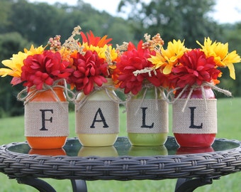 Fall Mason Jar Centerpieces, Fall decor, Autumn decorations, Fall mason jars, Fall flower arrangement, Fall wedding decorations