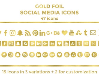 Gold Social Media Icons Buttons Website Icons Gold Foil Blog Icons Gold Social Media Icons Social Media Graphics Twitter