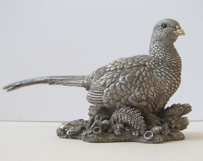 Silver Pheasant figurine, Sterling silver Hen, Hallmarked CA Birmingham 1993 - wildlife hunting partridge bird, gift for him, man cave decor