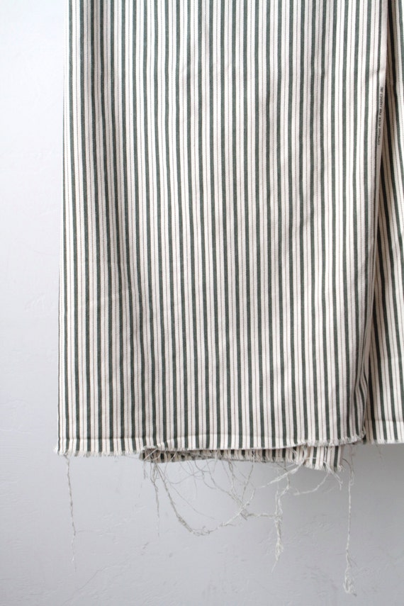 vintage STRIPED fabric CREAM FOREST green pinstripe classic mid century
fabric from