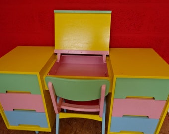 Child's desk & chair 1970's/Reupholstered