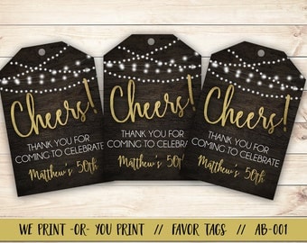 Cheers to 50 Years Favor Tag, Cheers Favor Tag, Rustic Favor Tag, Cheers Birthday Thank You, Adult Birthday Favor Tag, Thank You Tag