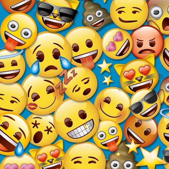 All the Emoji Cotton fabric by the yard aqua/David