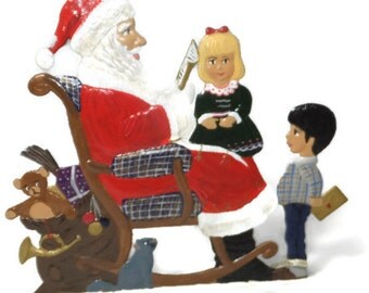 Bavarian Pewter Art - Wilhelm Schweizer Zinnfiguren, Artist Painted Christmas Collectible, We Visit Santa Claus, Zinn Diessen