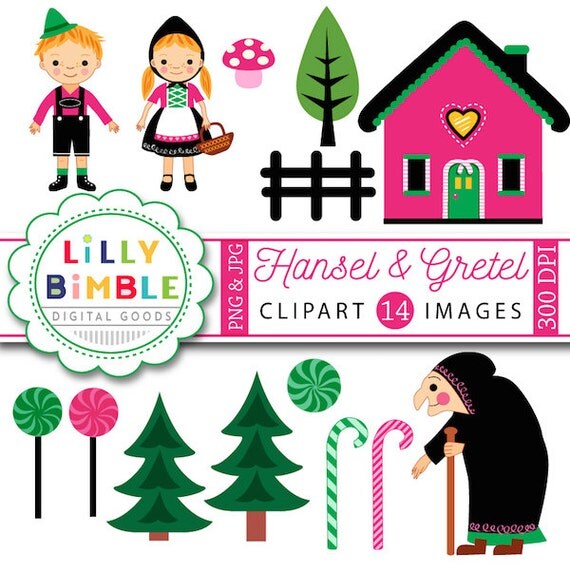 40% off Hansel and Gretel clipart Fairytale, candy, clip art, Fairy Tale, witch, kawaii, INSTANT DOWNLOAD Il_570xn