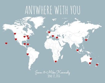 Personalized Husband Gift, Travel Map, Gifts for Him, World Map Travel Decor, Anywhere With You, First Anniversary Gift for Wife, DIY Kit