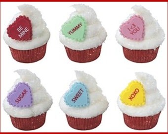 24 Valentine Sweet Talkers Heart Cupcake Ring Toppers/Favors! NEW!