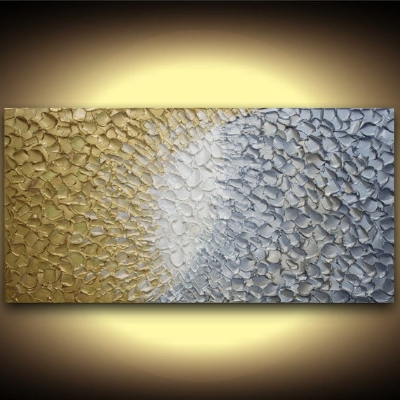 PRINT on Canvas Abstract Art Gold Silver Home by ModernHouseArt