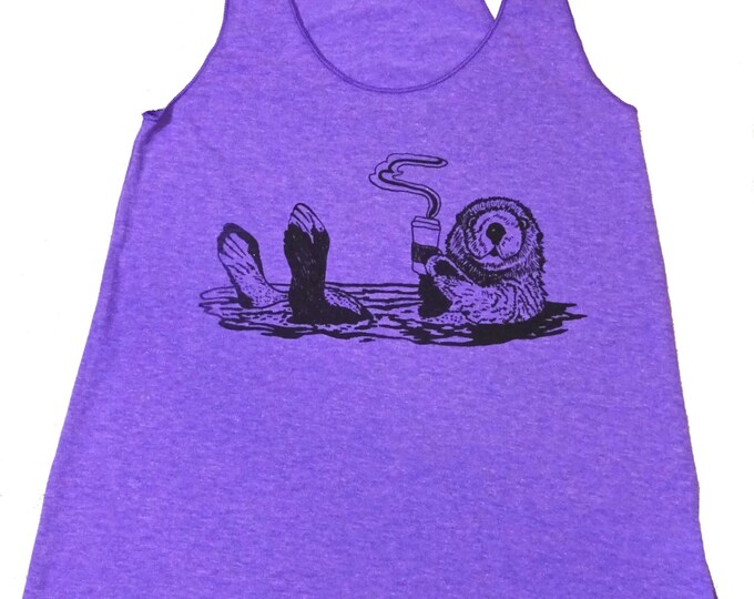 Racerback Tank For Her, Graphic Tank Top, Running Tank, Beach Tank Top, Graphic Workout Tank For Her, Coffee Shirt, Coffee Tank, Otter Shirt