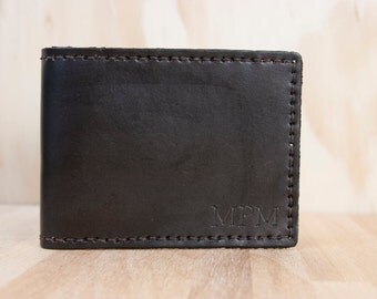 Mens Custom Leather Wallet - Monogram Bifold wallet in Chocolate Brown - Third Anniversary Gift - Personalized