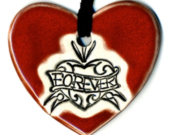 Love Forever Heart Ceramic Necklace in Red