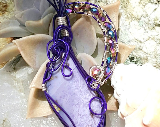 Purple Jasper Pendant, Wire Wrapped Jasper, Designer Cabochon, Burro Creek Jasper