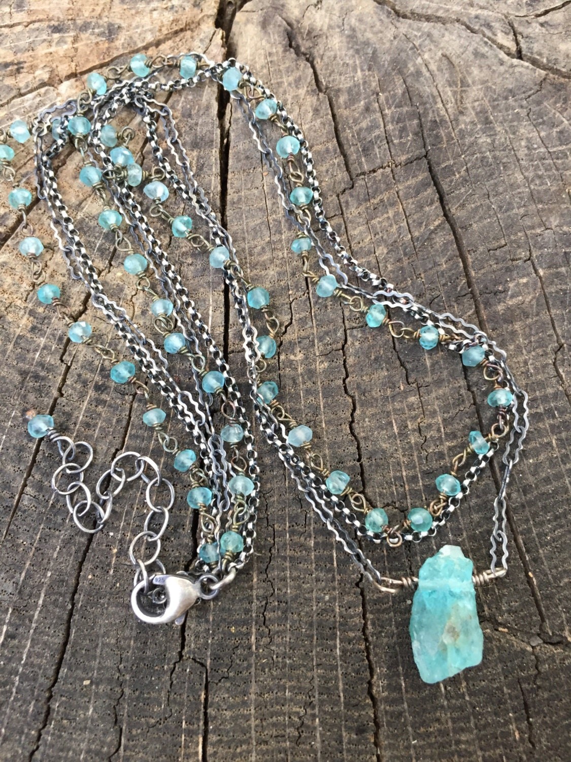 Blue Apatite Triple Strand Necklace