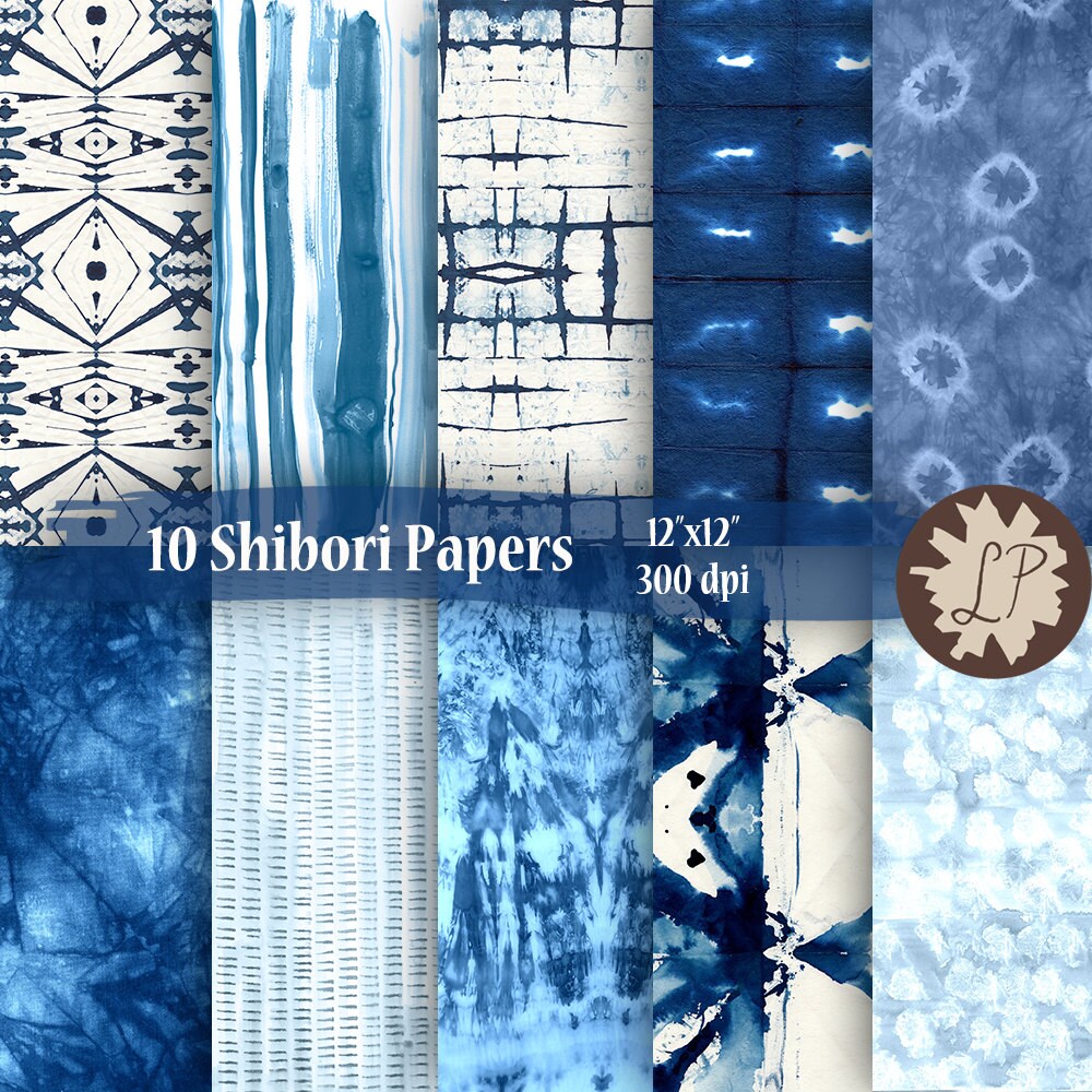 DIY PRINTABLE paper indigo shibori 12x12 Blue Digital paper