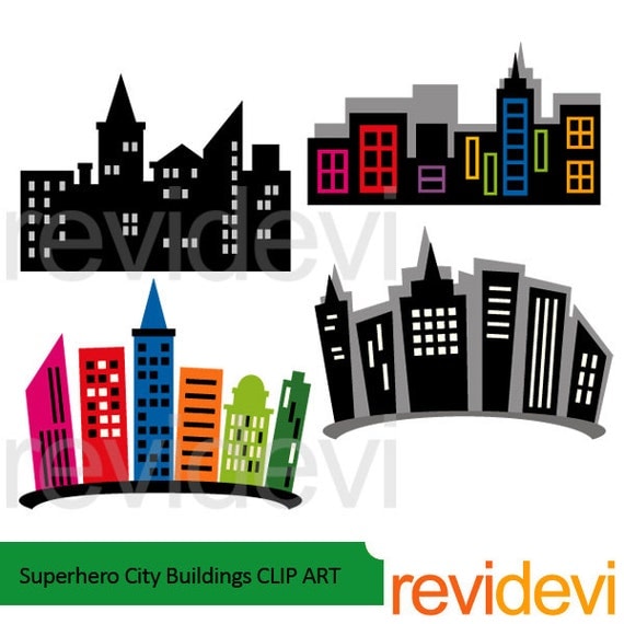 Superhero city buildings clipart building blocks clip art