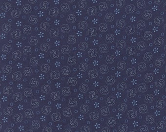 Grand Traverse Bay - Half Yard - Moda Fabric Floral Reproduction Dark Blue Navy Swirls Design Quilt Fabric Minick & Simpson 14825 16