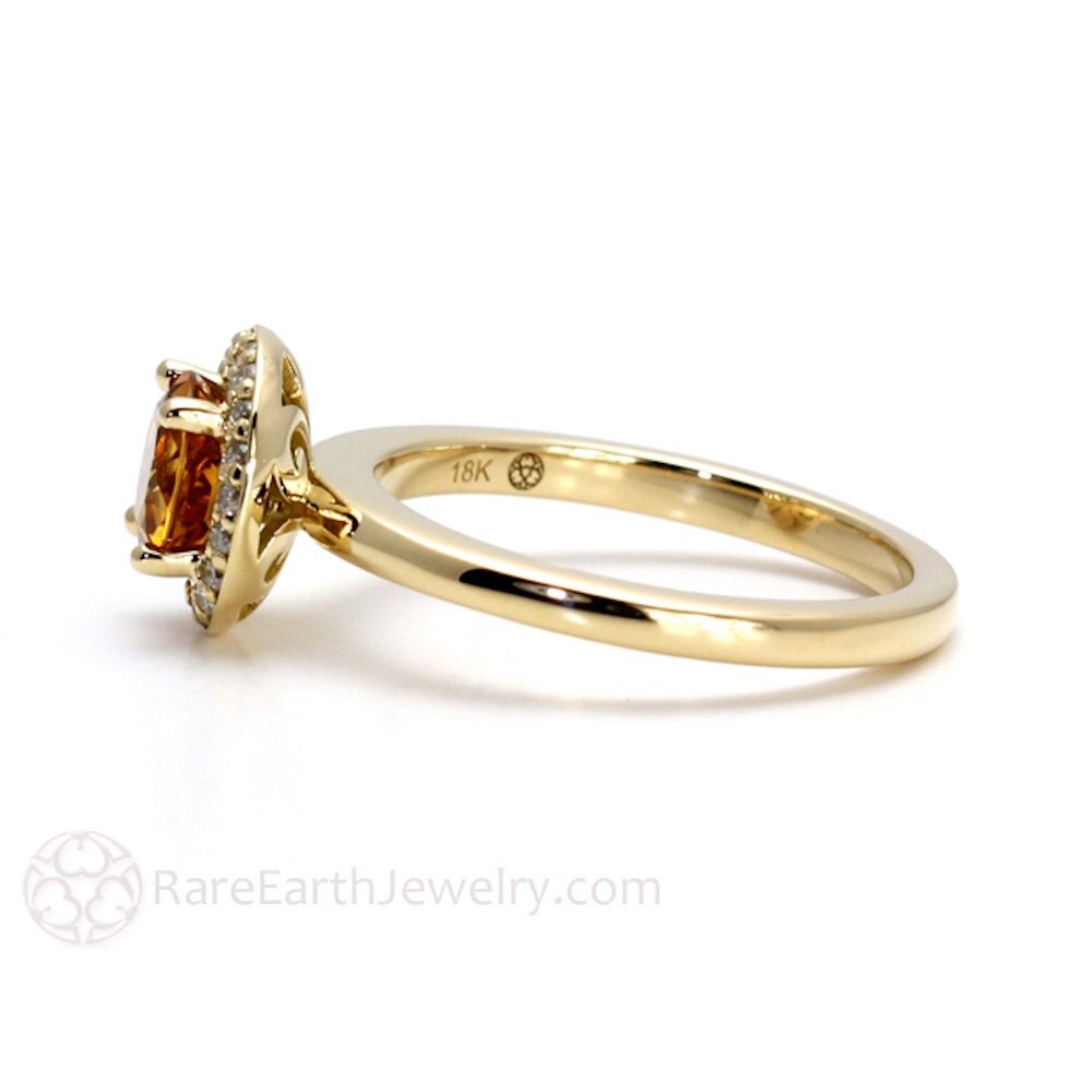 Citrine Ring 14K or 18K Diamond Halo Citrine Engagement Ring