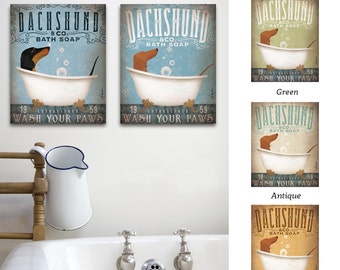 Dachshund dog bath soap Company artwork on gallery wrapped canvas by Stephen Fowler