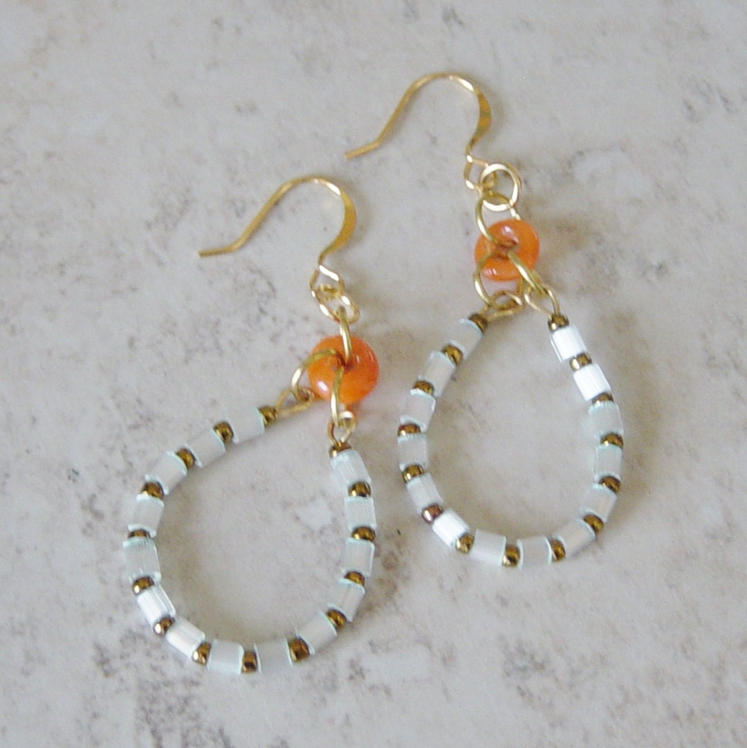 Aqua Beaded Gold Hoop Earrings Aqua Earrings by delaMarCollection