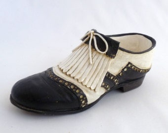 Ceramic golf shoe, 6" golf shoe, black and white shoe, Father's Day Gift, b and w shoe, golfer's gift, golfer's decor, collectible shoe