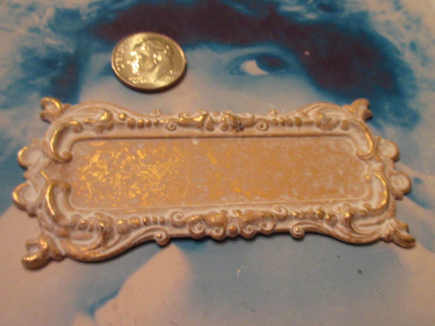 Gold Plated Frosted White Patina Brass Bezel Flourish Frame