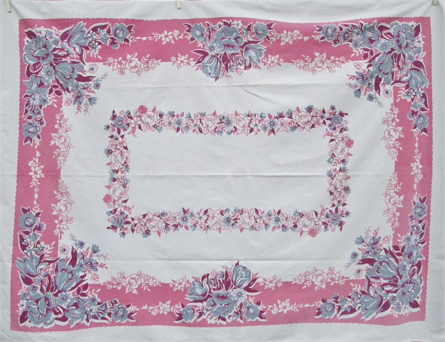 RESERVED Vintage Tablecloth Pink Purple Floral Tulips Kitchen