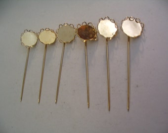 6 Vintage Stick Pins Settings Jewelry Supplies