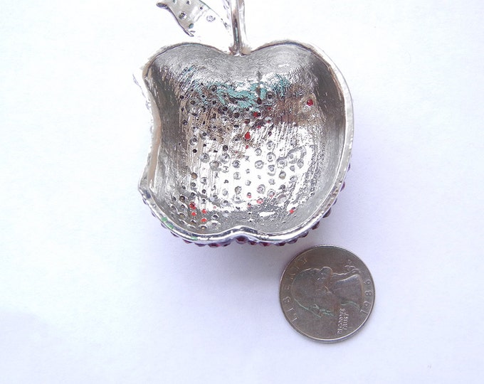 Large Red Rhinestone Bitten Apple Pendant Silver-tone