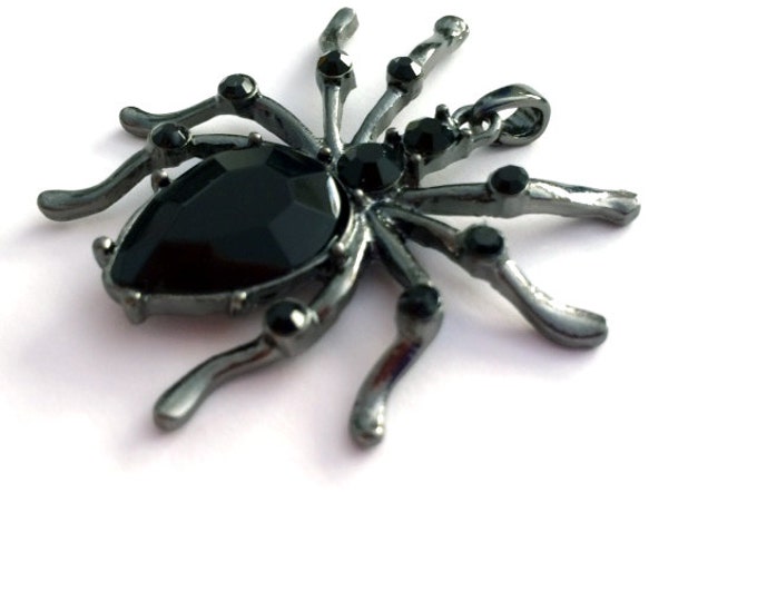 Black Spider Pendant Hematite Black Rhinestones