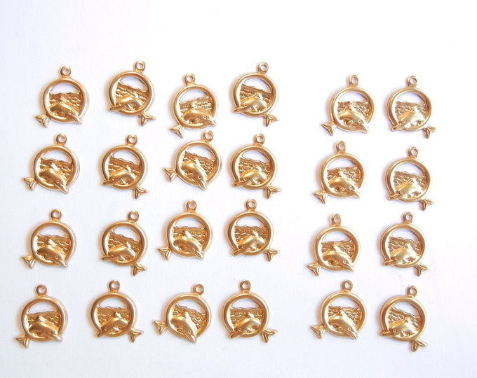 12 Pairs of Small Brass Dolphins Jumping Rings Charms