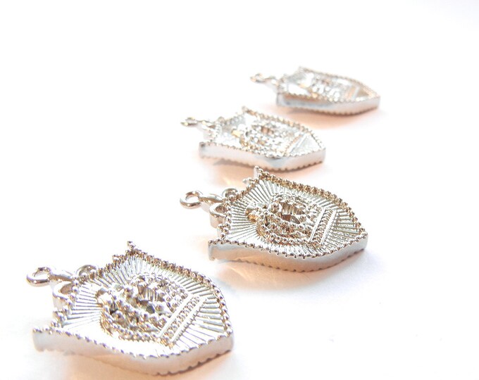 4 or 2 Pairs of Silver-tone Shield-shaped Double-sided Crown Crest Charms