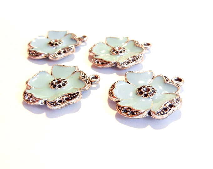 2 Pairs of Blue Enamel Marcasite-like Flower Charms