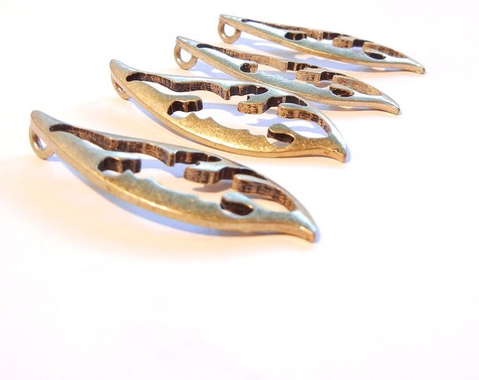 4 or 2 Pairs of Antique Gold-tone Lizard Cut Out Pendants
