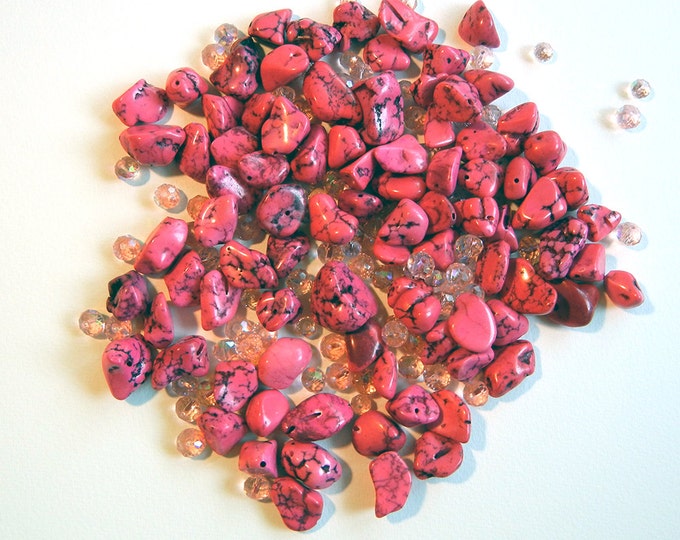 Fuschia Natural Stone Beads and Pink Faceted Beads 10 Ounces