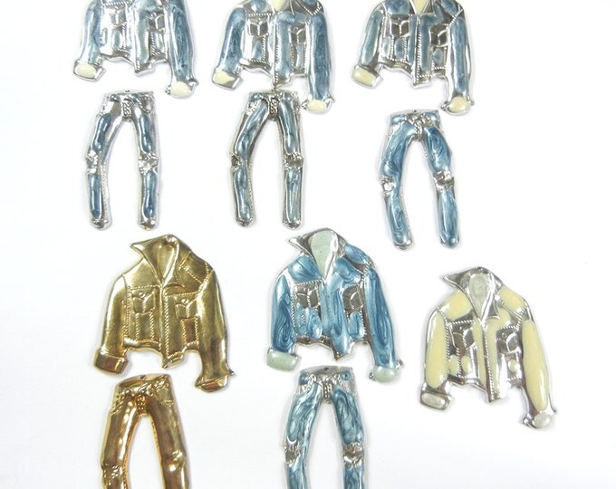 Set of 11 Large Vintage Charms of Jeans, Jacket, Clothes Charms