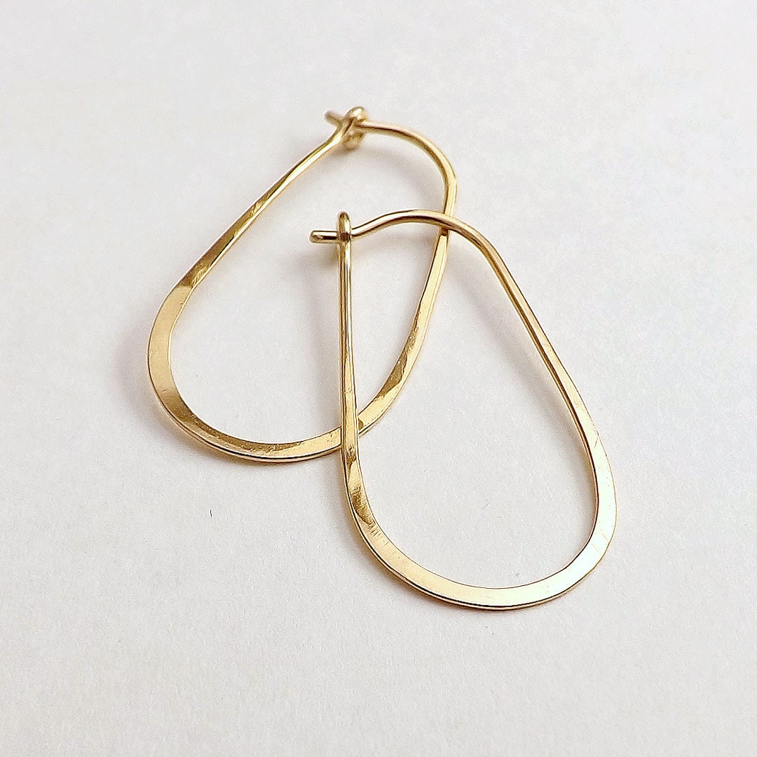 Gold Hoop Earrings Oval Hoops Modern Looped Long Hoops Gold