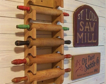 Multiple Rolling Pin Rack Wooden Rolling Pin Shelf Farmhouse Style Storage Primitive Finish Color Choice