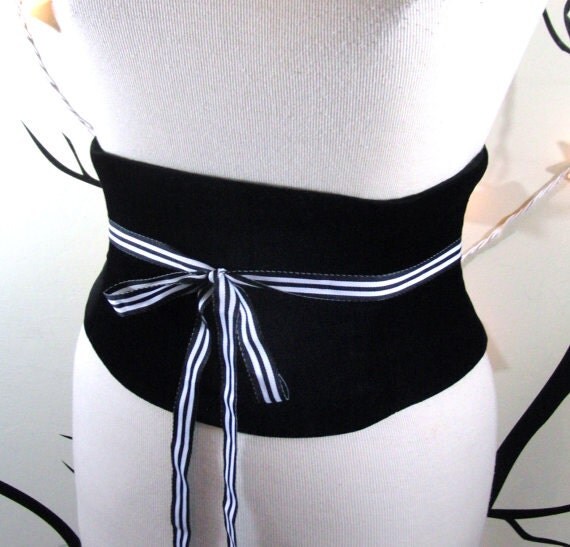 Black Velvet Corset Belt Waist Cincher Midnight Any Size Obi